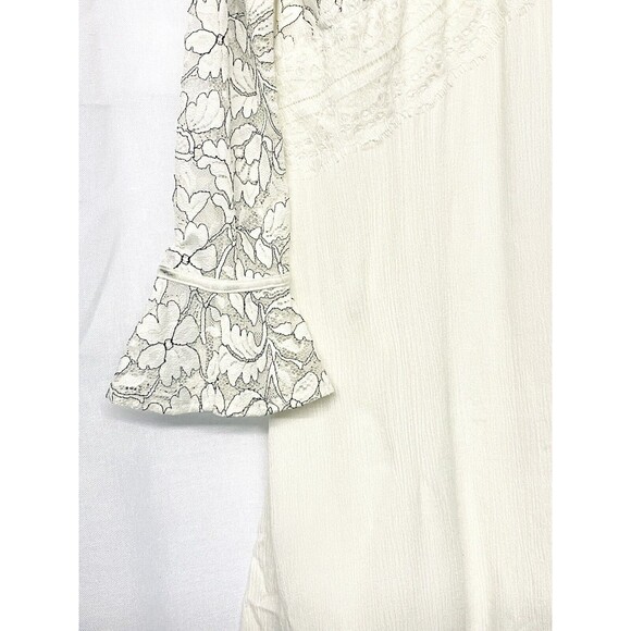 Tassels N Lace Off White Gauzy Dress w Long Lace Sleeves Size M Keyhole Back - Picture 3 of 10